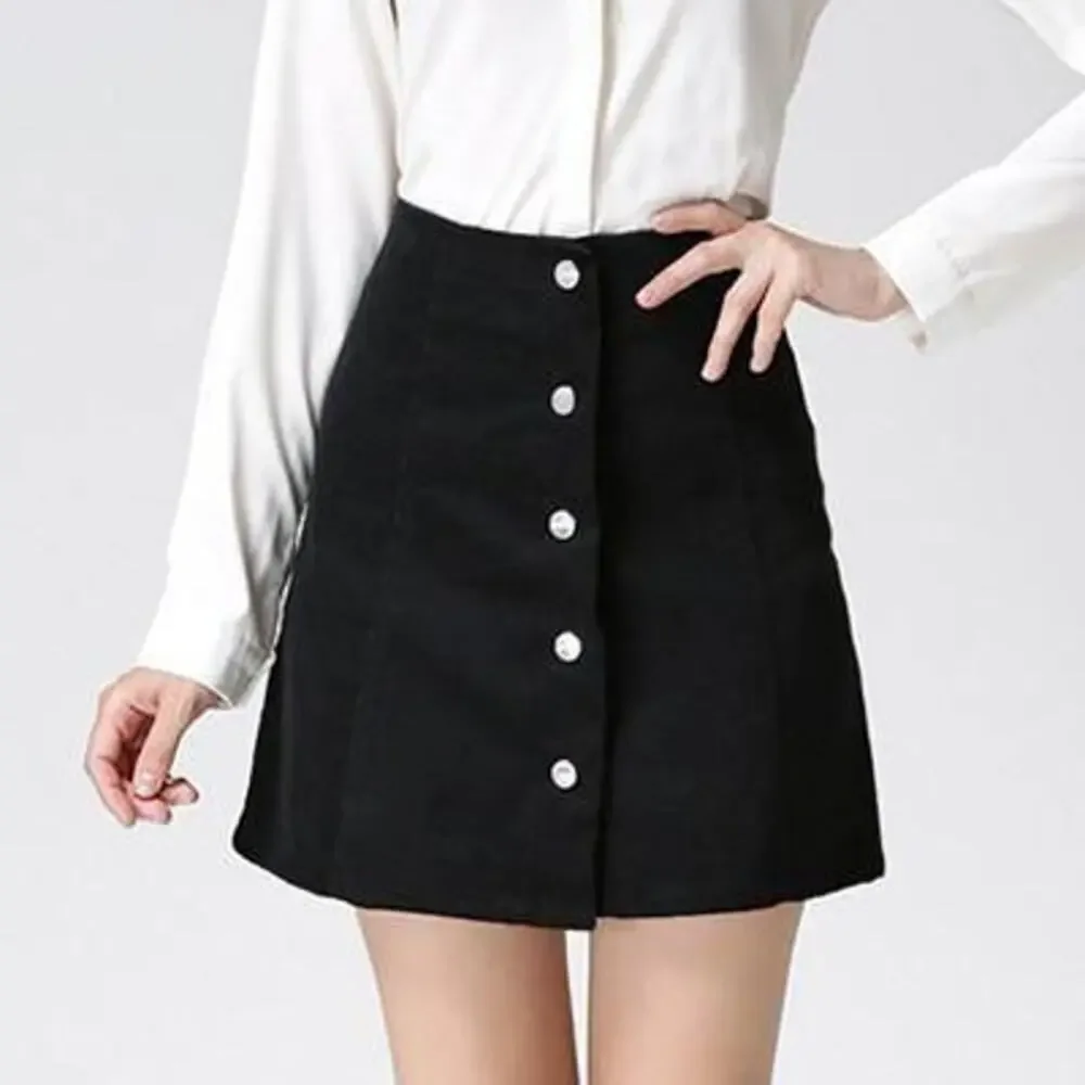 H&M Black Button Up A-Line Mini Skirt Skater Skirt Cute Size 4